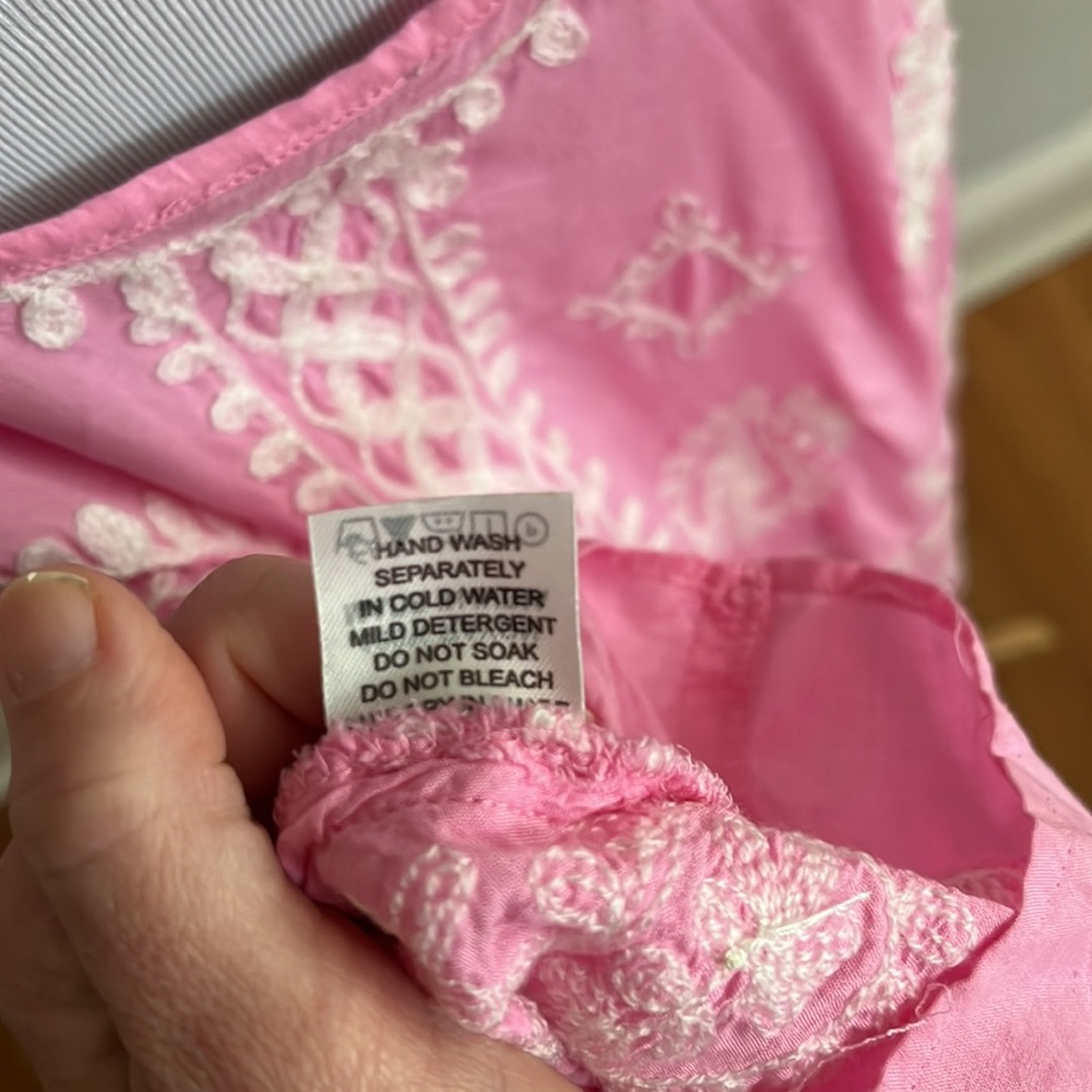 Pranella Dress Embroidered Pink Cover Up Greek Tasseled Size 2 / medium - Picture 15 of 17